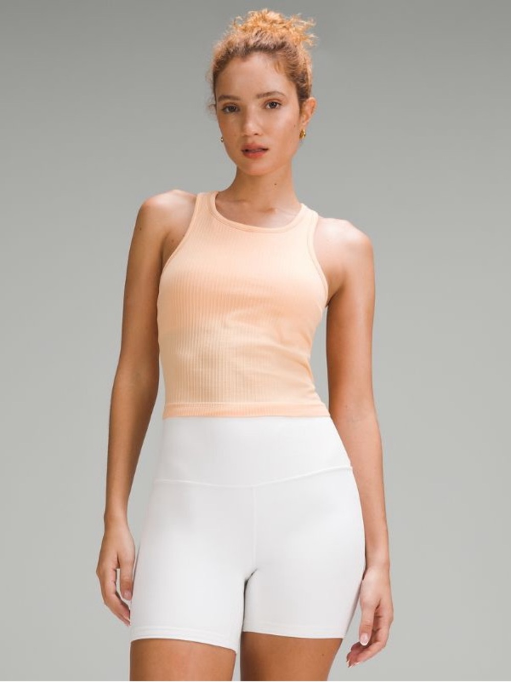 Lululemon Ebb to street Crop racerback Tank Top in Peach Bellini w/ built-in bra